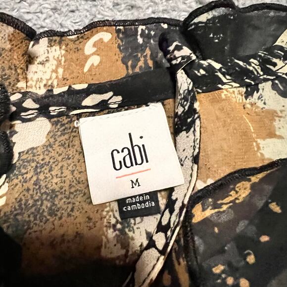 Cabi Tank Top Shirt Womens Medium Incandescent Black Ruffle Tie Neck Sheer 4185 - Picture 6 of 7